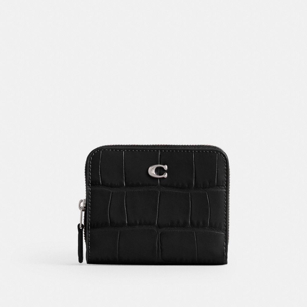 Coach Billfold Wallet Croc Embossed Leather/Silver/Black | 690-UZBIJL