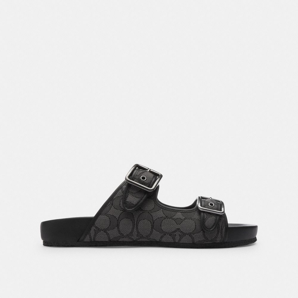 Coach Buckle Strap Sandal In Signature Jacquard Black | 650-TCNWYJ