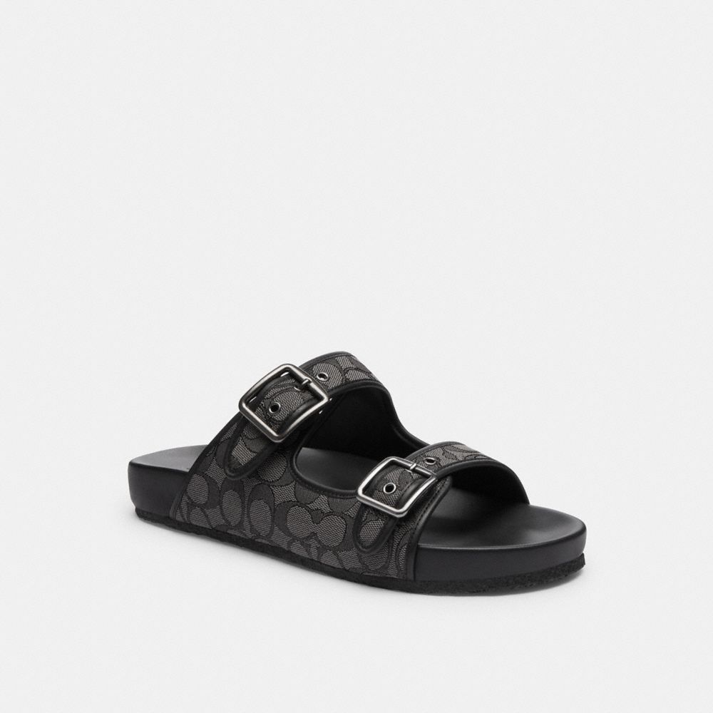 Coach Buckle Strap Sandal In Signature Jacquard Black | 650-TCNWYJ