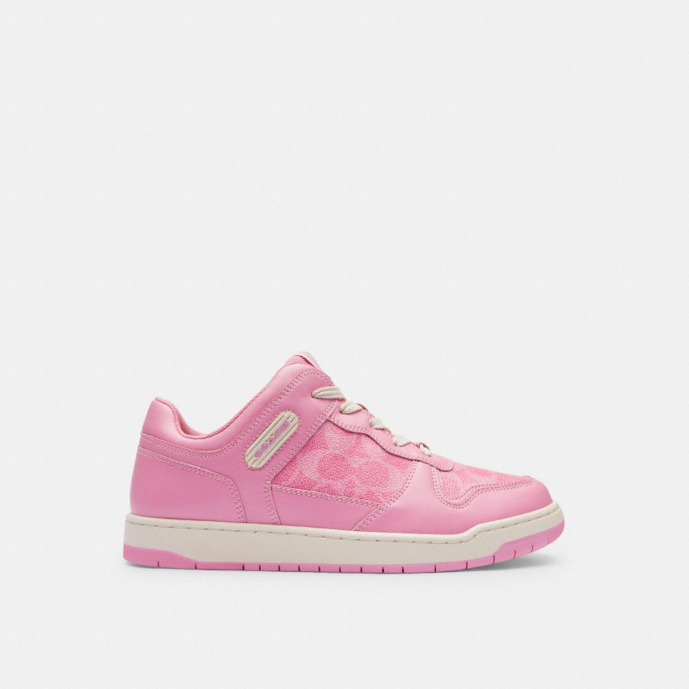 Coach C201 Low Top Sneaker In Signature Canvas Vivid Pink | 291-FEYOCD