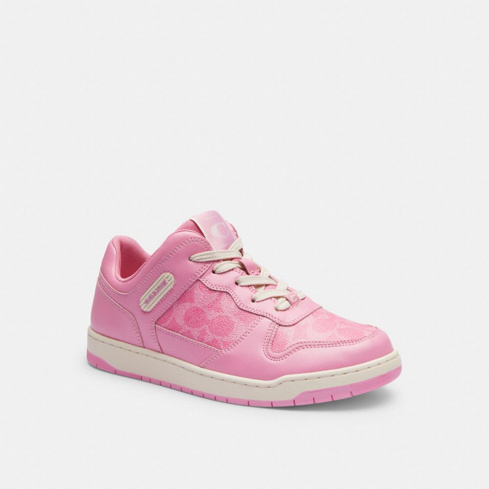 Coach C201 Low Top Sneaker In Signature Canvas Vivid Pink | 291-FEYOCD