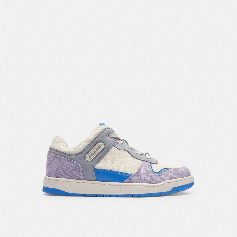 Coach C201 Low Top Sneaker In Signature Canvas Chalk/Soft Purple | 175-TZKDOY