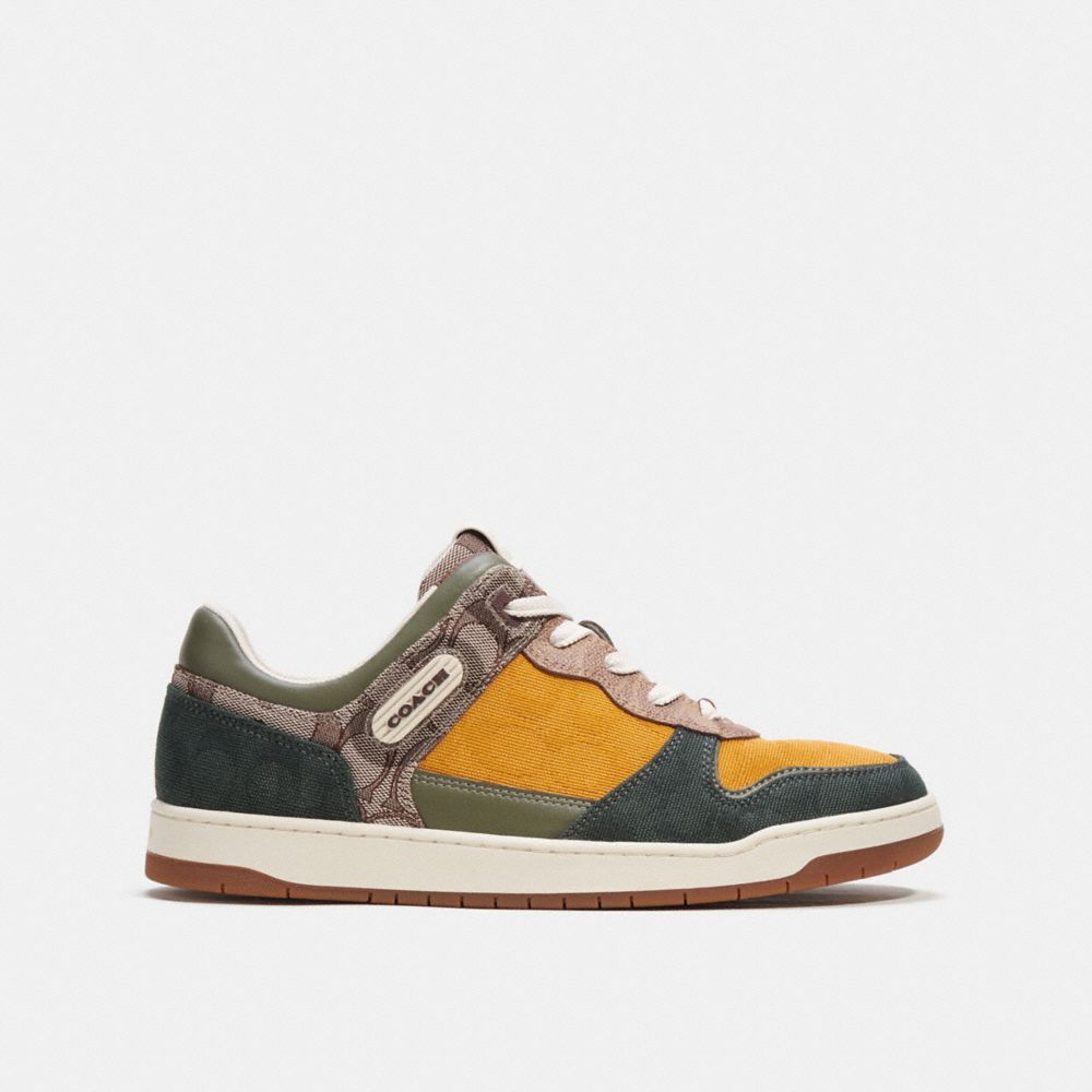 Coach C201 Sneaker In Mixed Signature Fabric Oak/Buttercup/Amazon Green | 147-RXKTGN