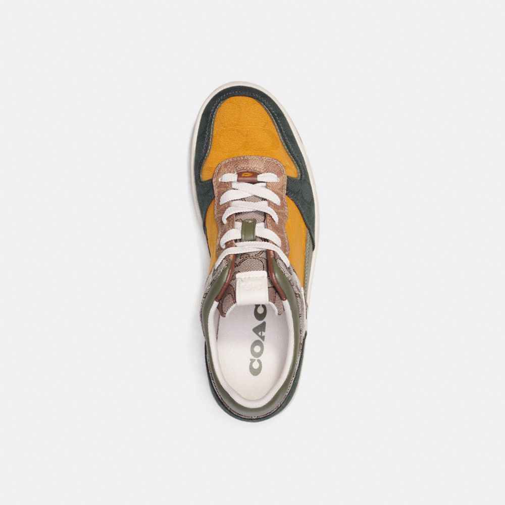 Coach C201 Sneaker In Mixed Signature Fabric Oak/Buttercup/Amazon Green | 147-RXKTGN