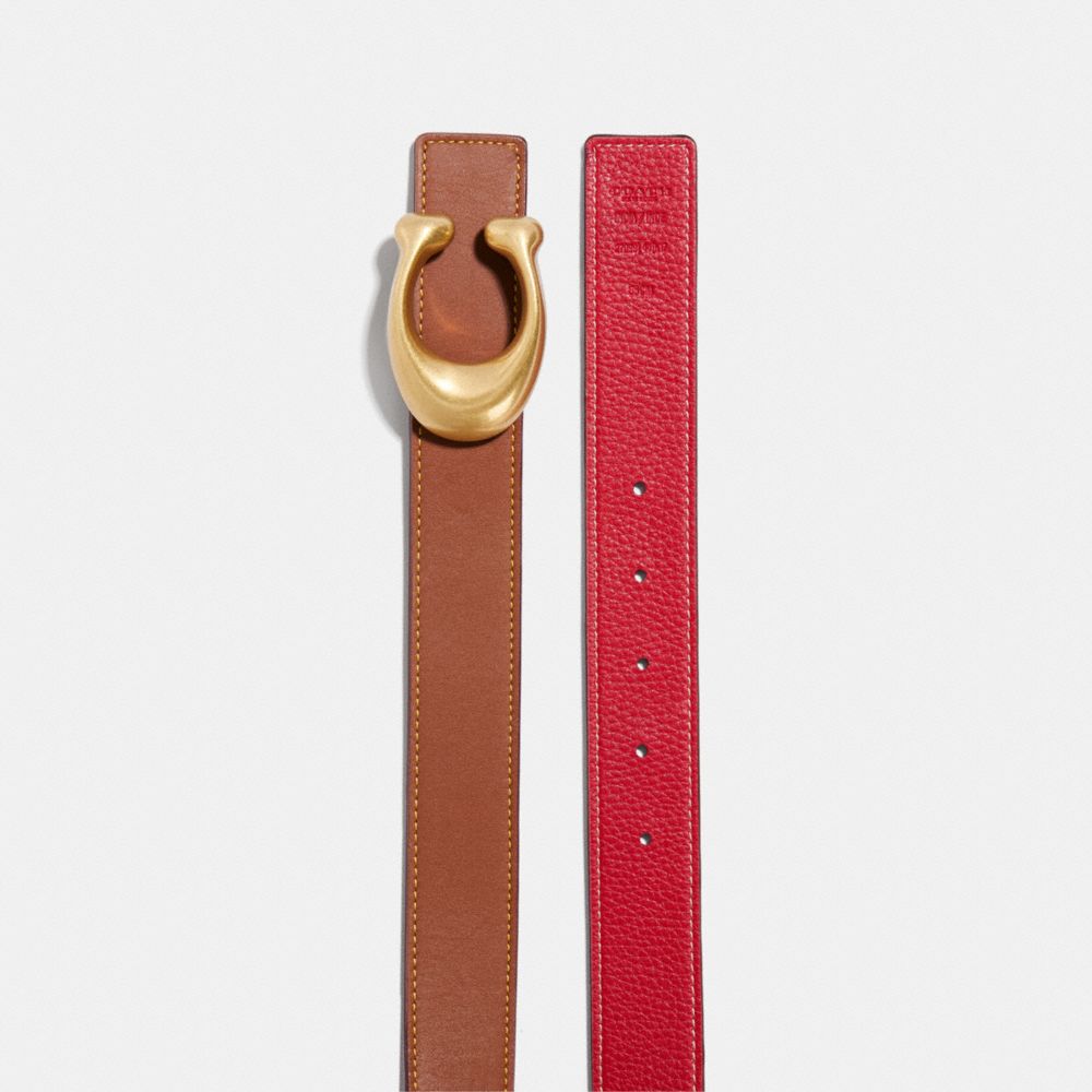 Coach C Hardware Reversible Belt 32 Mm Brass/Red/1941 Saddle | 235-UYEZTM