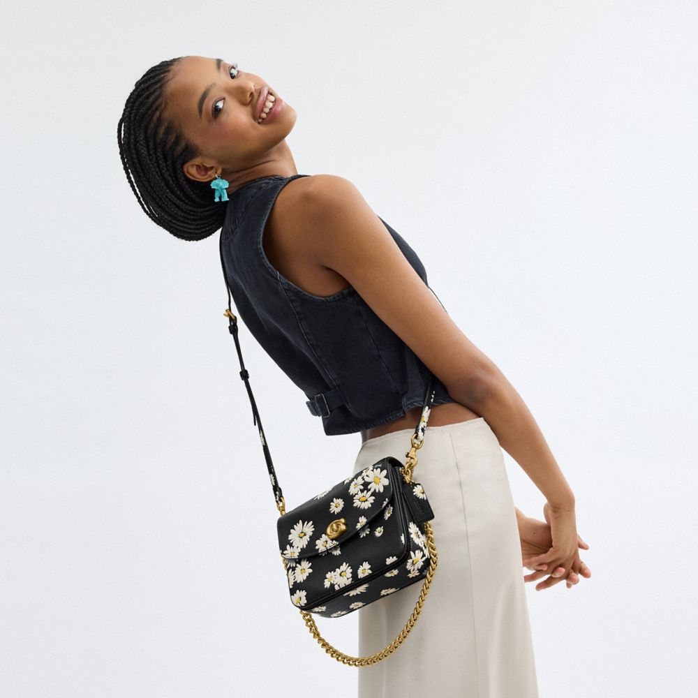 Coach Cassie Crossbody Bag 19 With Floral Print Brass/Black Multi | 127-QETBNU