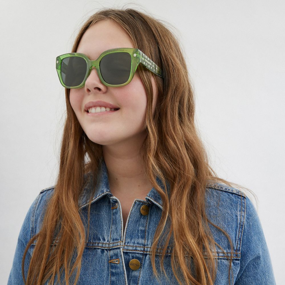 Coach Charms Oversized Square Sunglasses Green | 173-DSNBKR