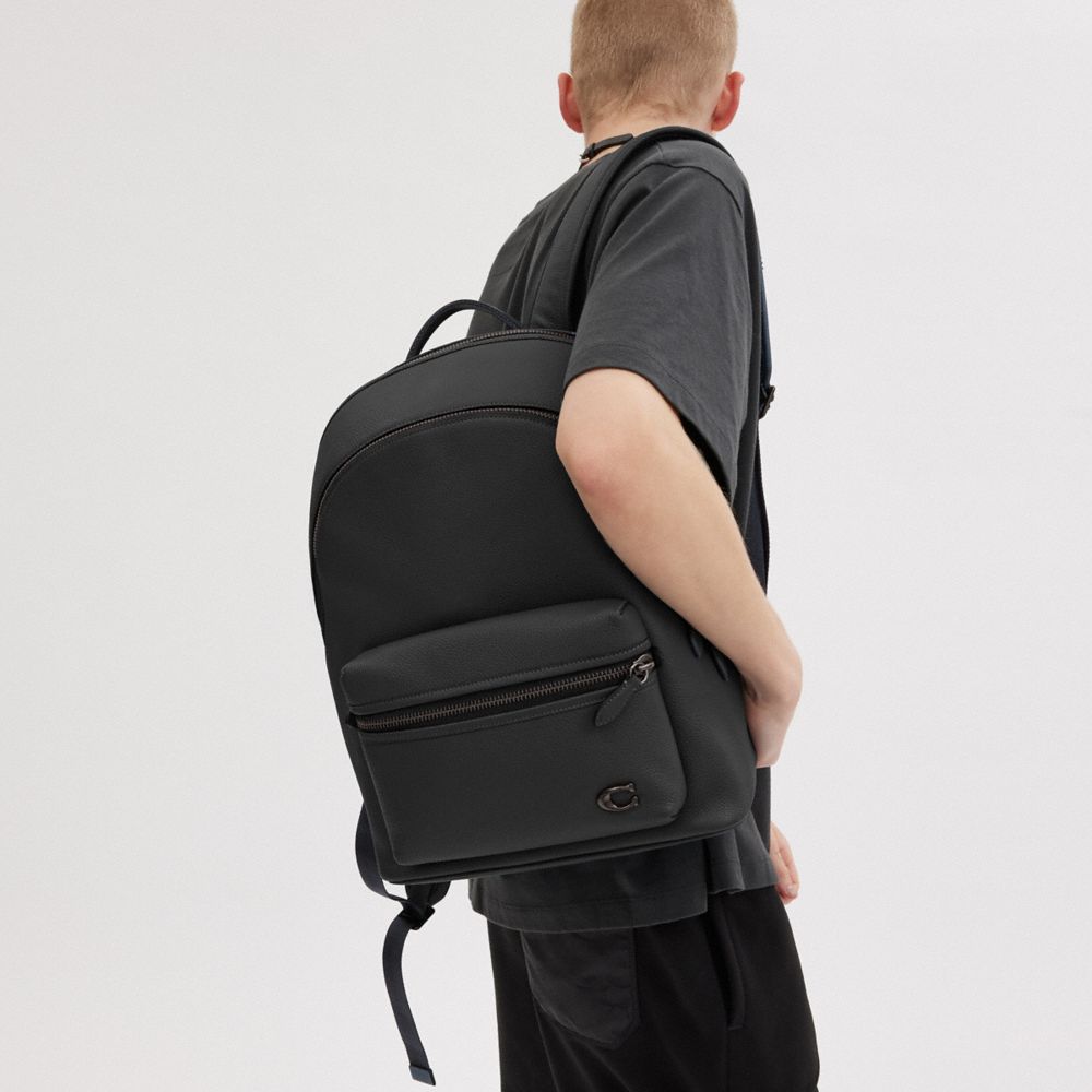 Coach Charter Backpack Polished Pebble Leather/Black | 045-WPJGAX