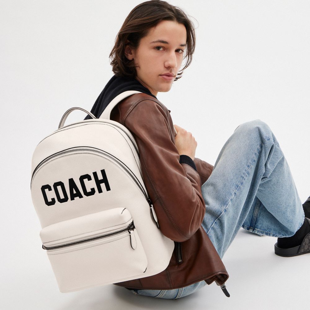 Coach Charter Backpack With Graphic Polished Pebble Leather/Chalk Multi | 568-PCBJZT