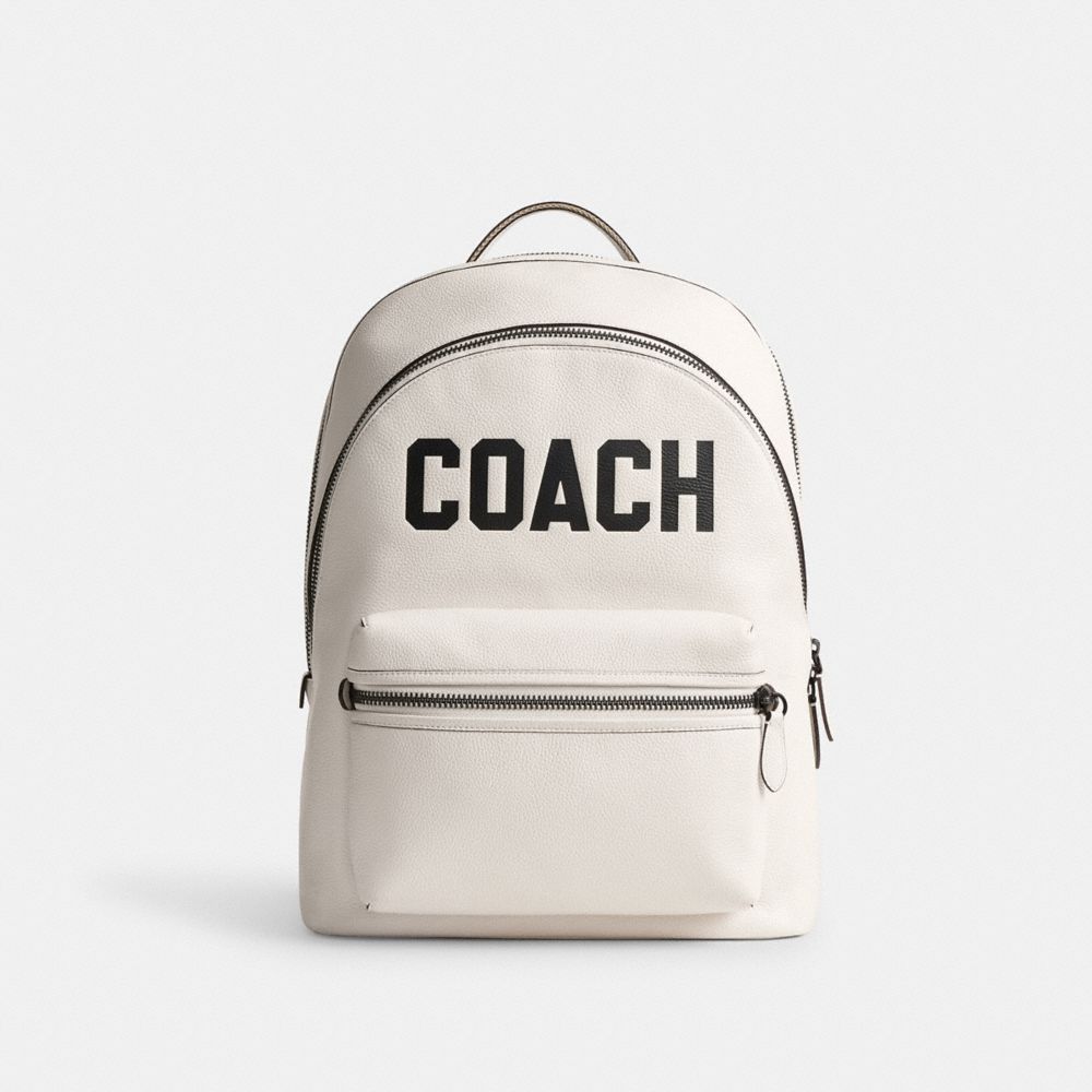 Coach Charter Backpack With Graphic Polished Pebble Leather/Chalk Multi | 568-PCBJZT