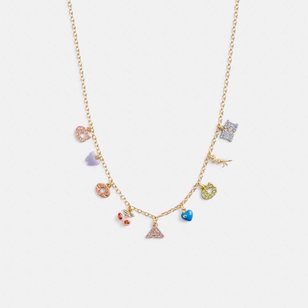 Coach Cherry And Heart Charm Necklace Gold/Multi | 931-NVTEXR