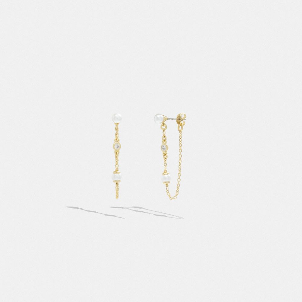 Coach Classic Pearl Chain Earrings Gold/Pearl | 196-XAONEC