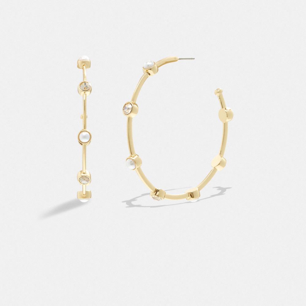 Coach Classic Pearl Large Hoop Earrings Gold/Pearl | 263-VOBJGF