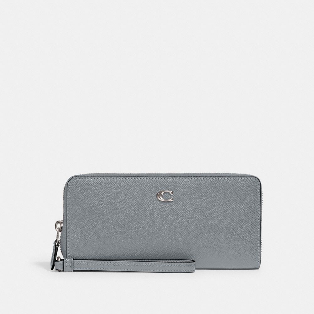 Coach Continental Wallet Crossgrain Leather/Silver/Grey Blue | 582-TBXDJY