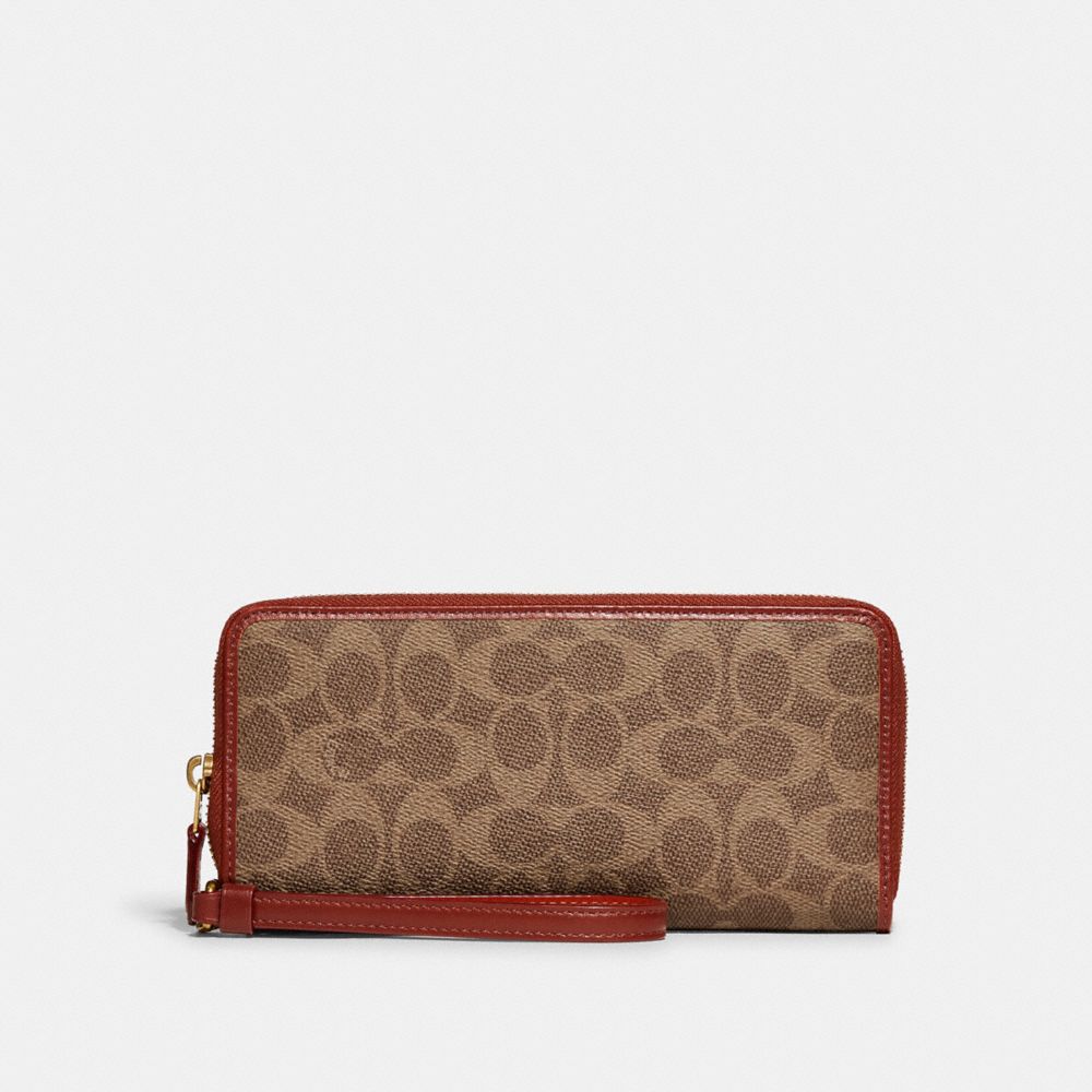 Coach Continental Wallet In Signature Canvas Signature Coated Canvas/Brass/Tan/Rust | 635-KEPLDA