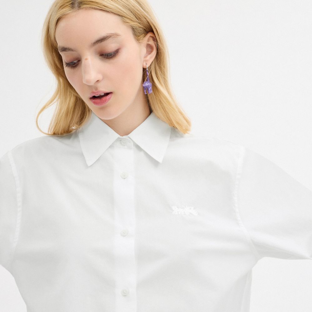 Coach Cropped Button Up Shirt White | 243-UYMARN