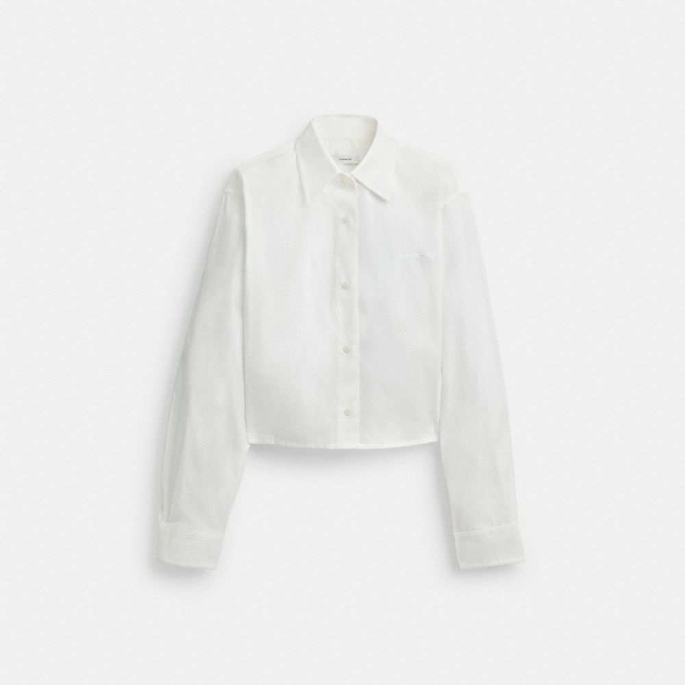 Coach Cropped Button Up Shirt White | 243-UYMARN