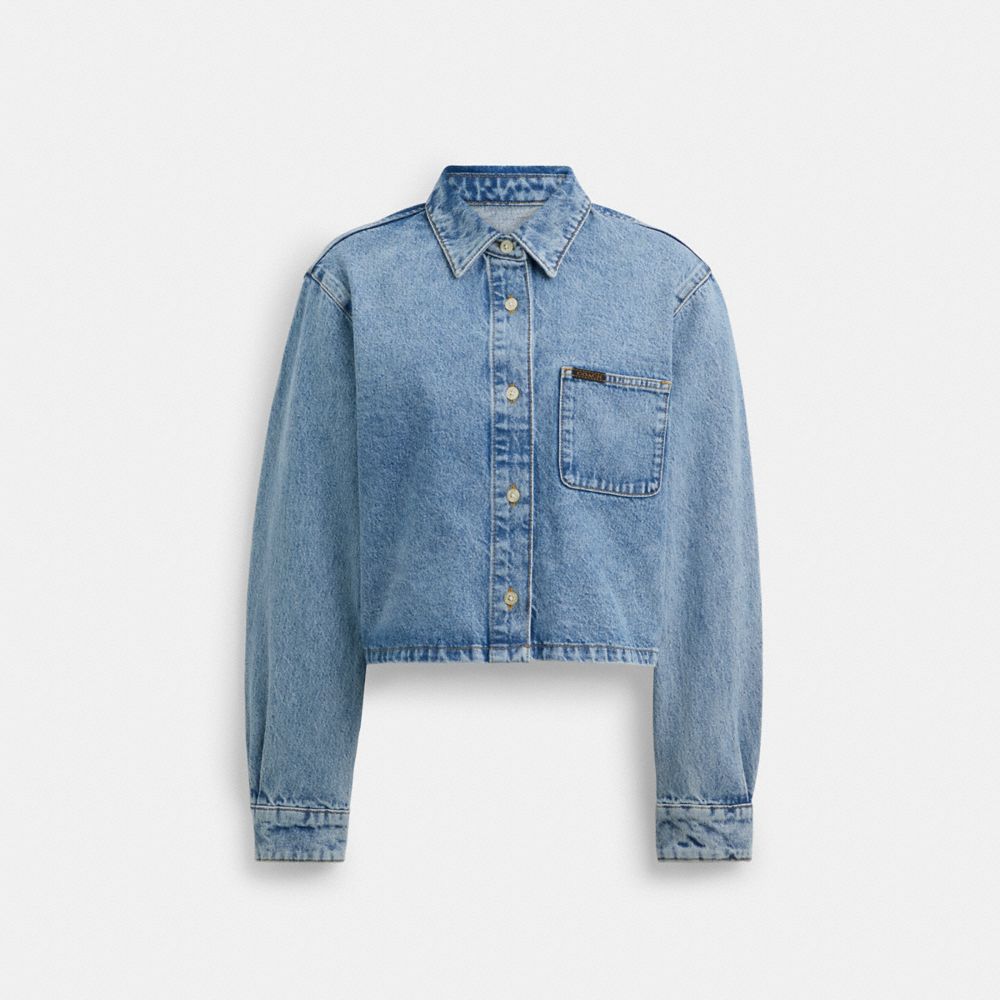 Coach Cropped Denim Button Down Blue | 506-HLFUAT