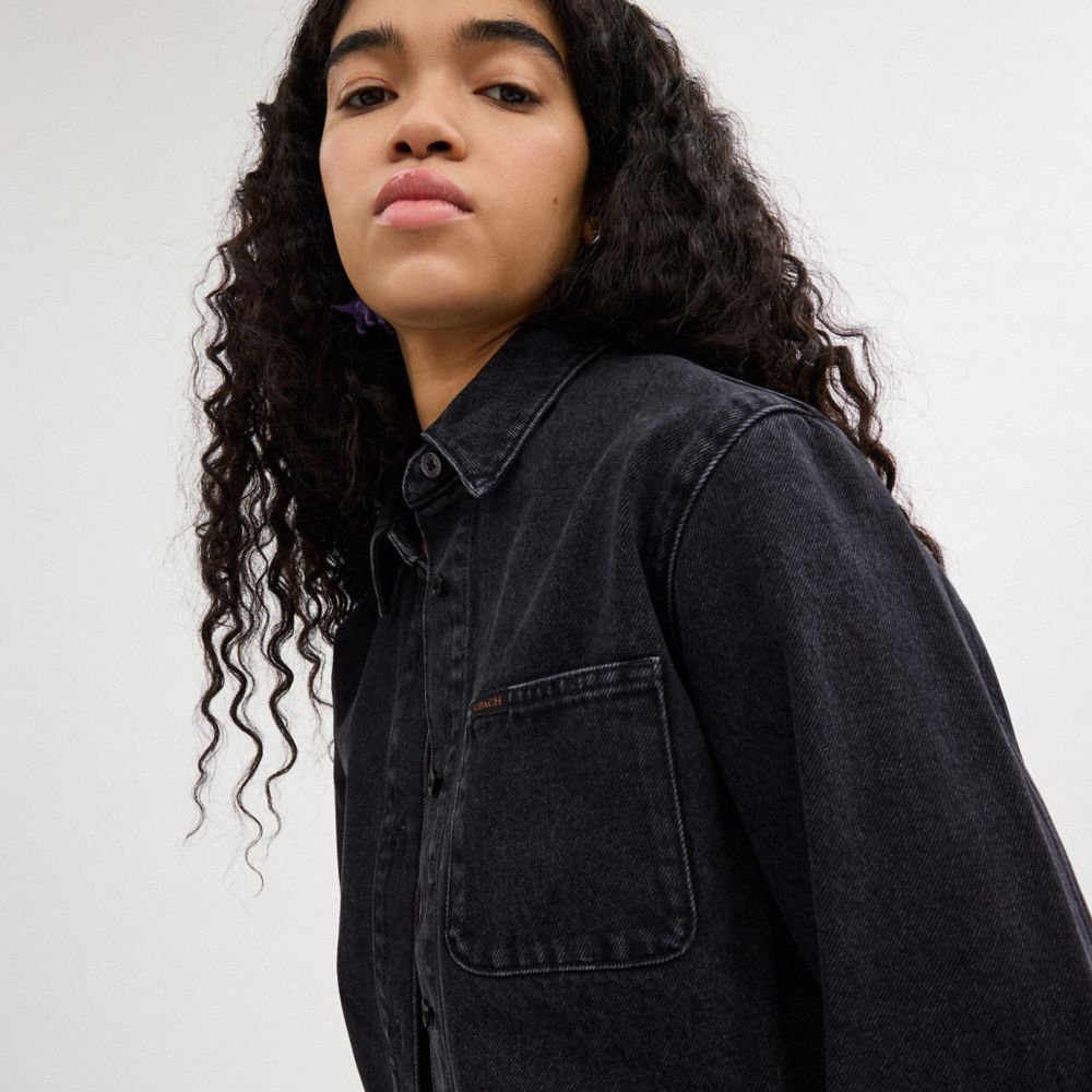 Coach Cropped Denim Button Down In Organic Cotton Black | 409-MTADSH