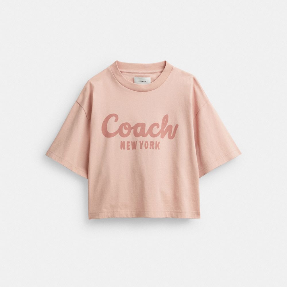 Coach Cursive Signature Cropped T Shirt Pink | 719-RZAHCD