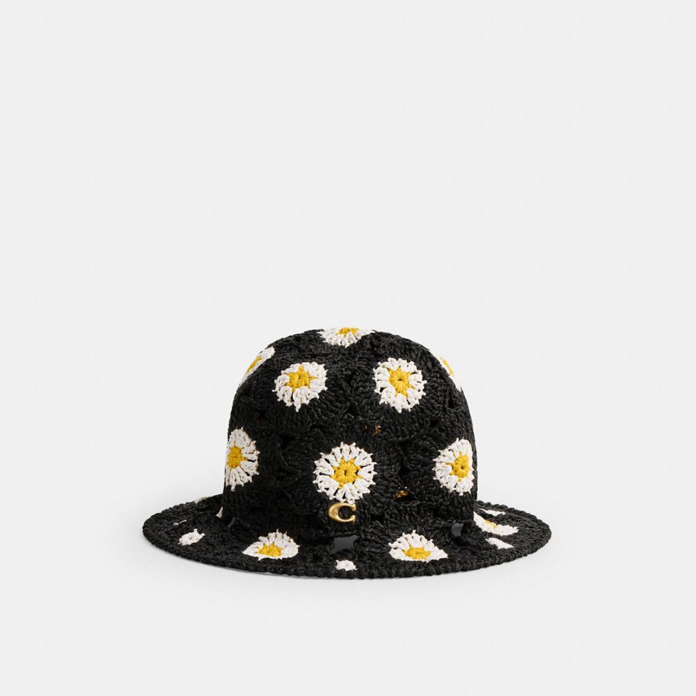 Coach Daisy Crochet Bucket Hat Black/Chalk | 432-EMAKLI