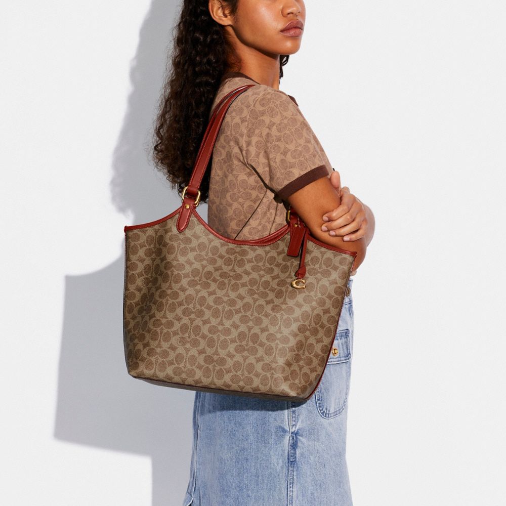 Coach Day Tote Bag In Signature Canvas Brass/Tan/Rust | 314-WSMAKJ