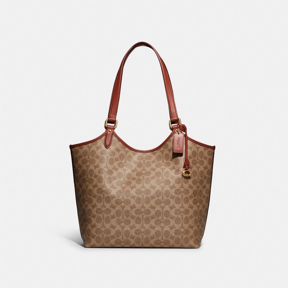 Coach Day Tote Bag In Signature Canvas Brass/Tan/Rust | 314-WSMAKJ