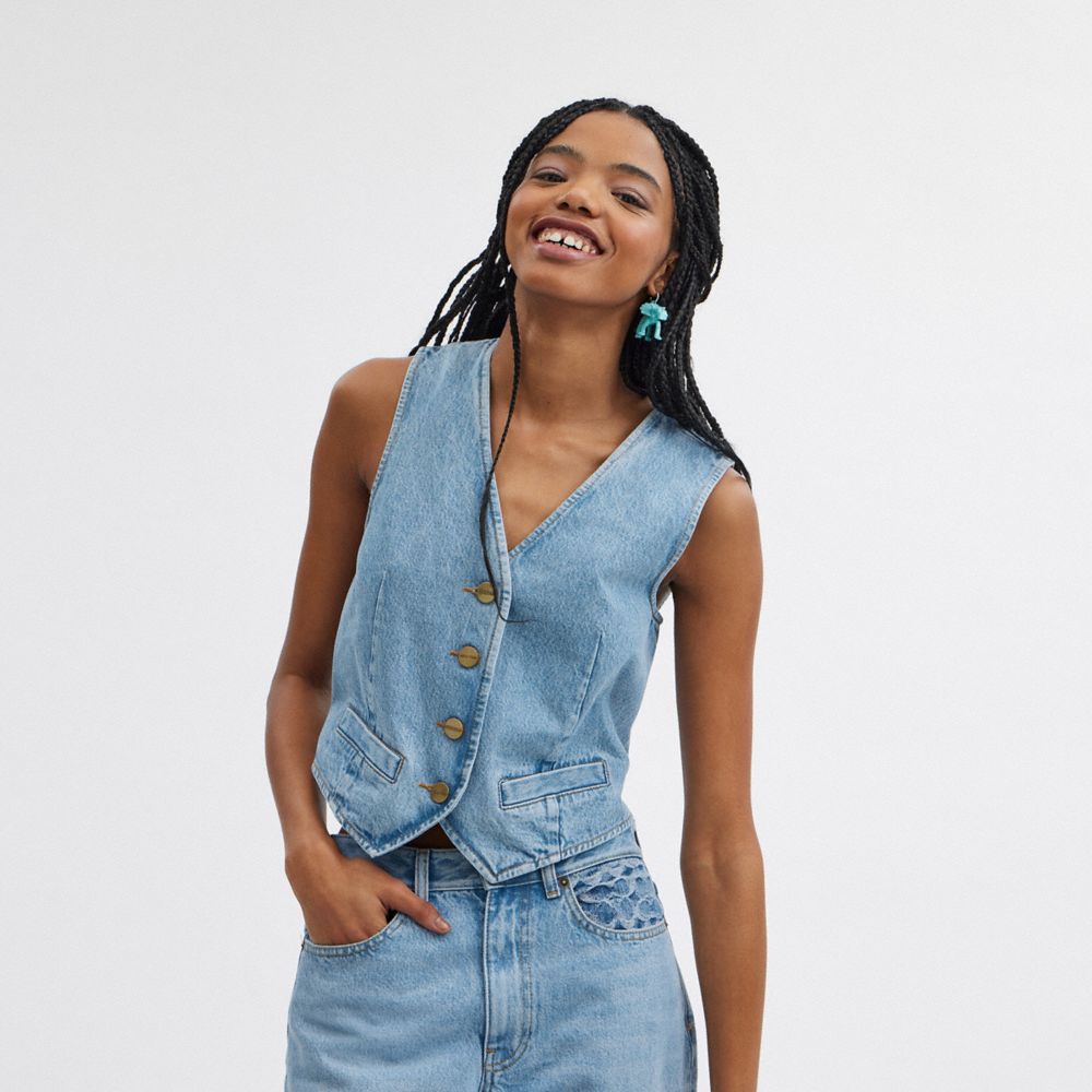 Coach Denim Vest In Organic Cotton Blue | 592-VHQRBO