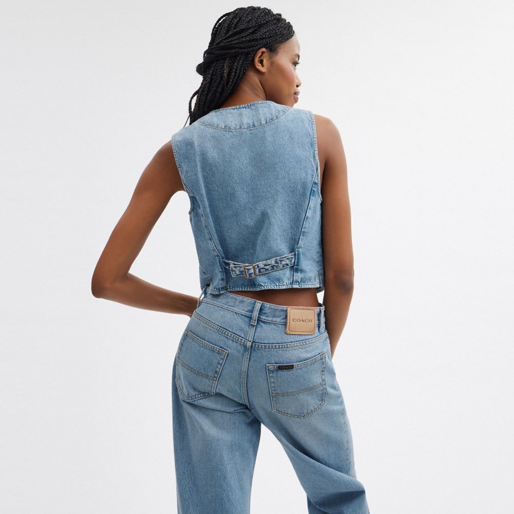 Coach Denim Vest In Organic Cotton Blue | 592-VHQRBO