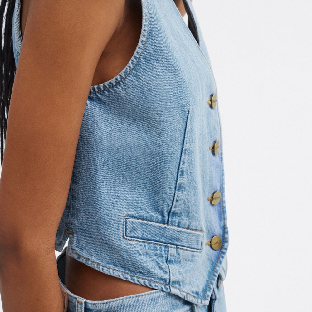 Coach Denim Vest In Organic Cotton Blue | 592-VHQRBO