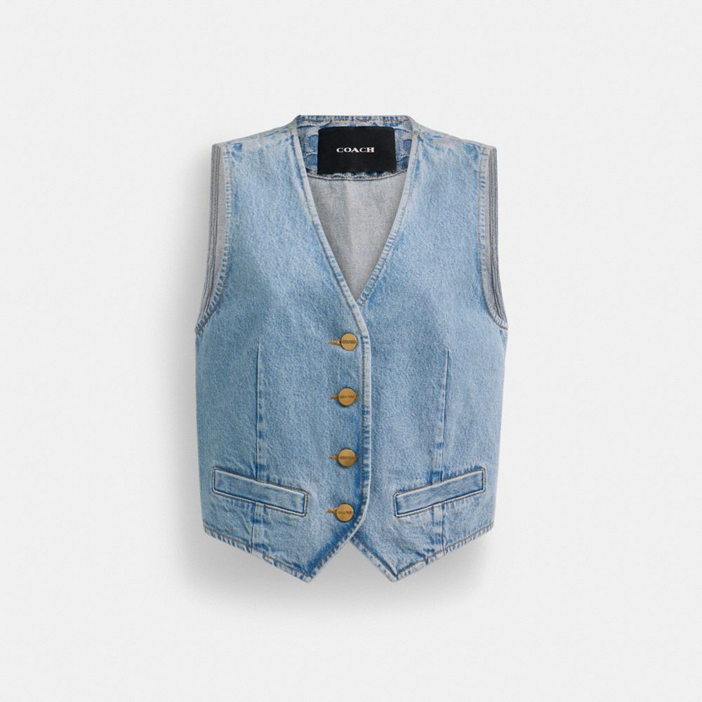 Coach Denim Vest In Organic Cotton Blue | 592-VHQRBO