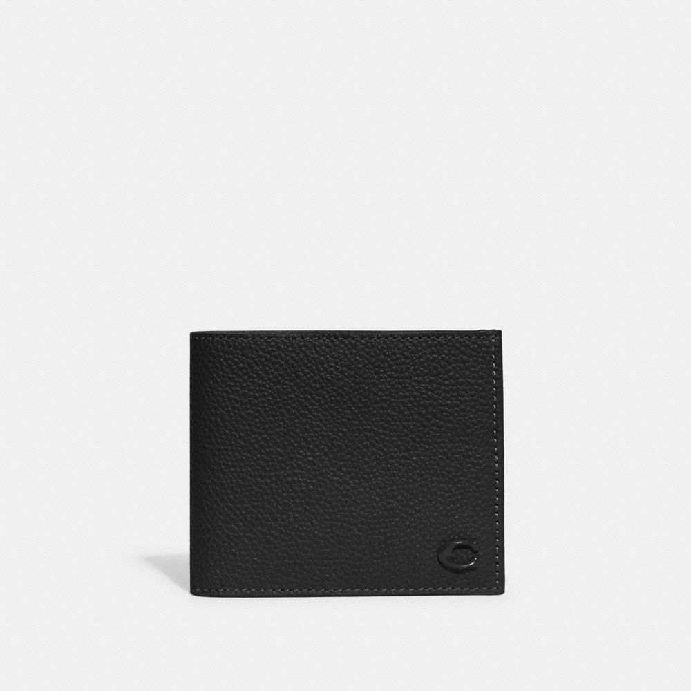 Coach Double Billfold Wallet Polished Pebble Leather/Black | 534-BCJLEY