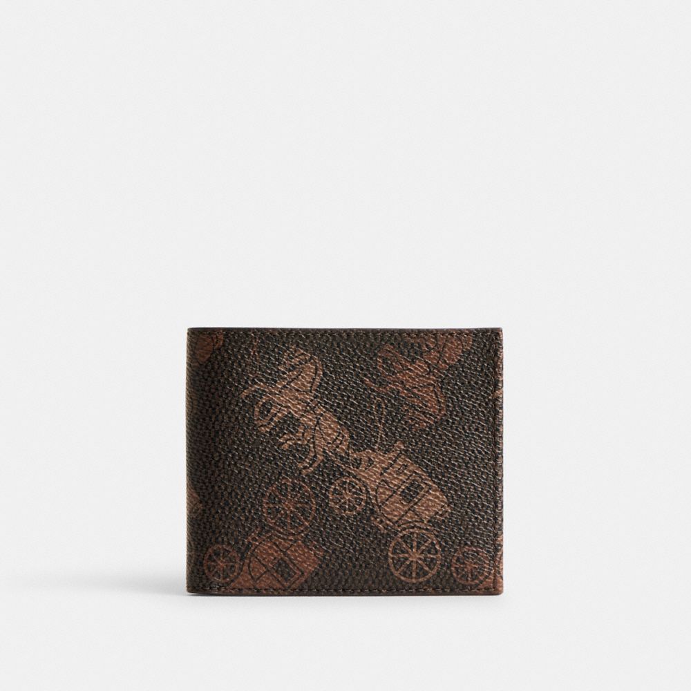 Coach Double Billfold Wallet With Large Horse And Carriage Print Truffle/Burnished Amber | 471-FJOBTE