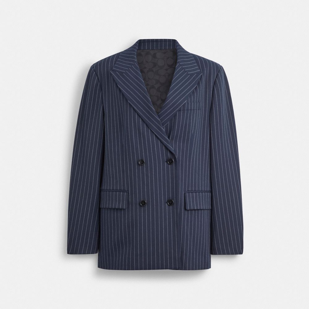 Coach Double Breasted Blazer Navy/White | 467-MDJFKL