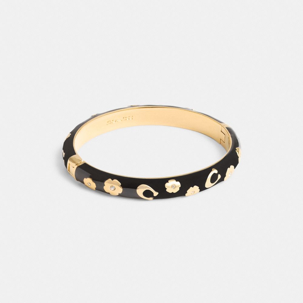 Coach Enamel Signature Floral Bangle Gold/Black | 647-UPDWJY