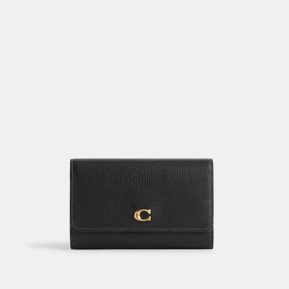 Coach Essential Medium Flap Wallet Brass/Black | 340-RONYGE