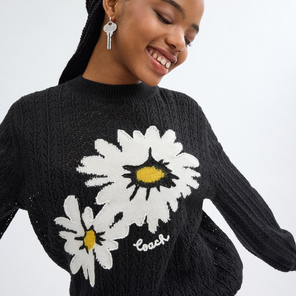 Coach Floral Crewneck Sweater Black | 790-MAQCDT