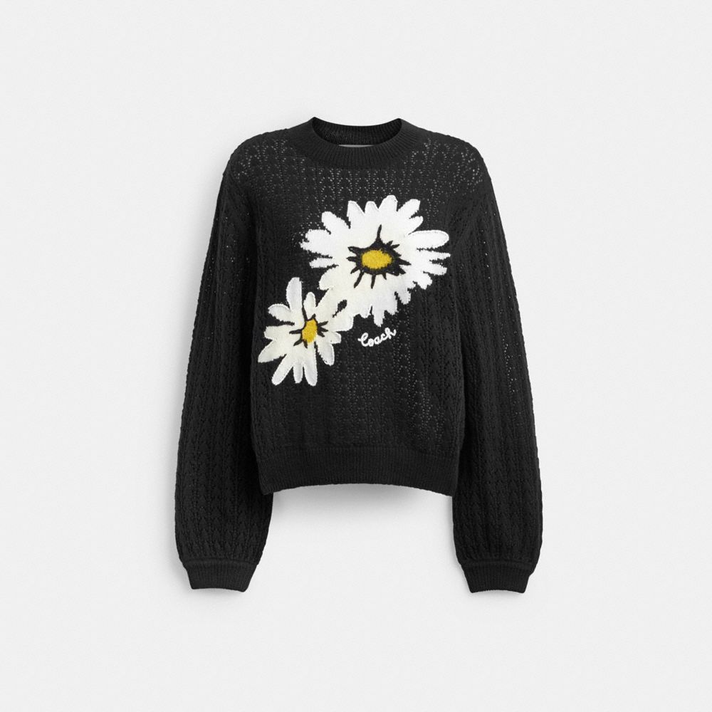 Coach Floral Crewneck Sweater Black | 790-MAQCDT