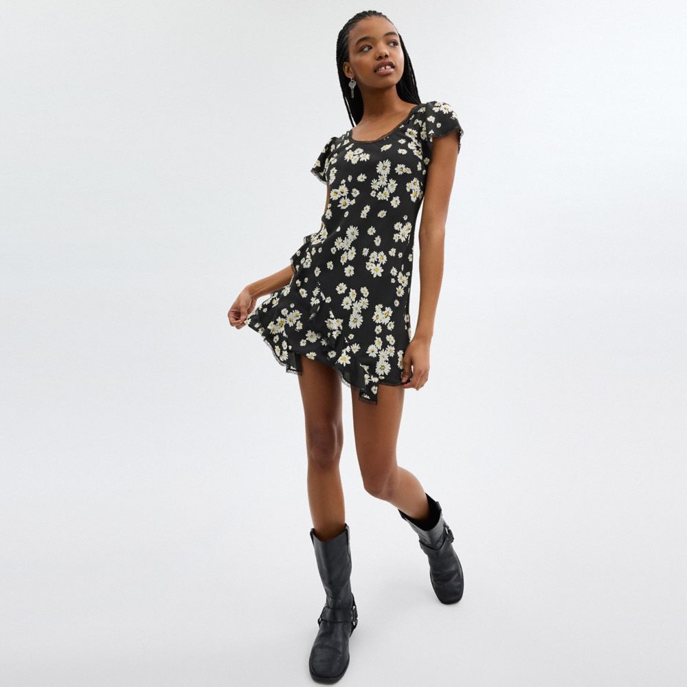 Coach Floral Mini Dress Black | 549-FKSGTC