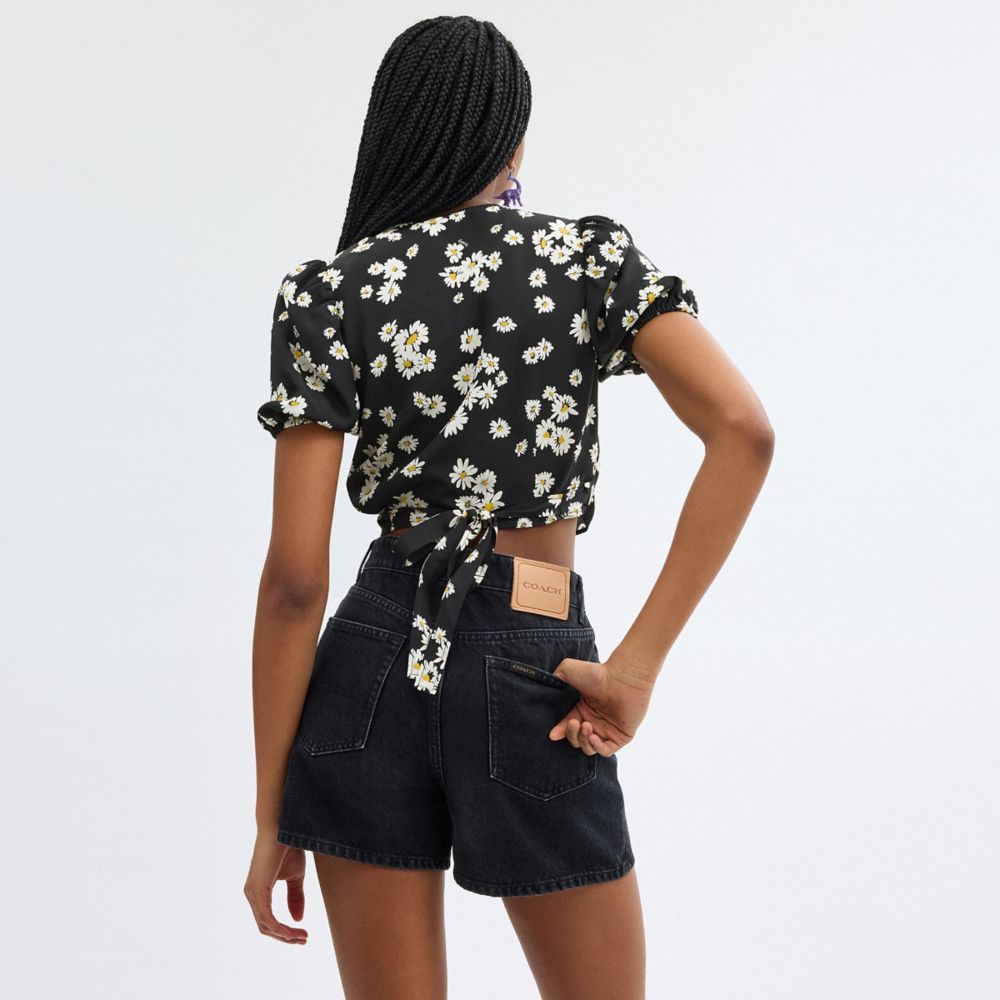 Coach Floral Wrap Blouse Black | 907-FSJDGX