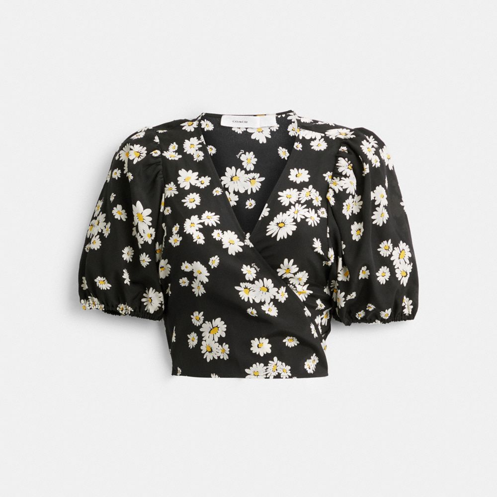 Coach Floral Wrap Blouse Black | 907-FSJDGX