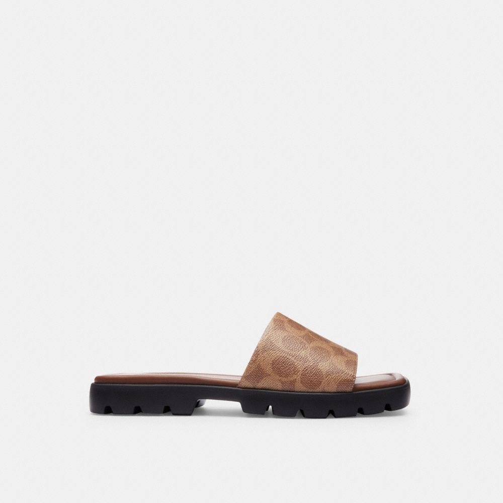 Coach Florence Sandal In Signature Canvas Signature Coated Canvas/Khaki/Dark Saddle | 367-IOGKPX