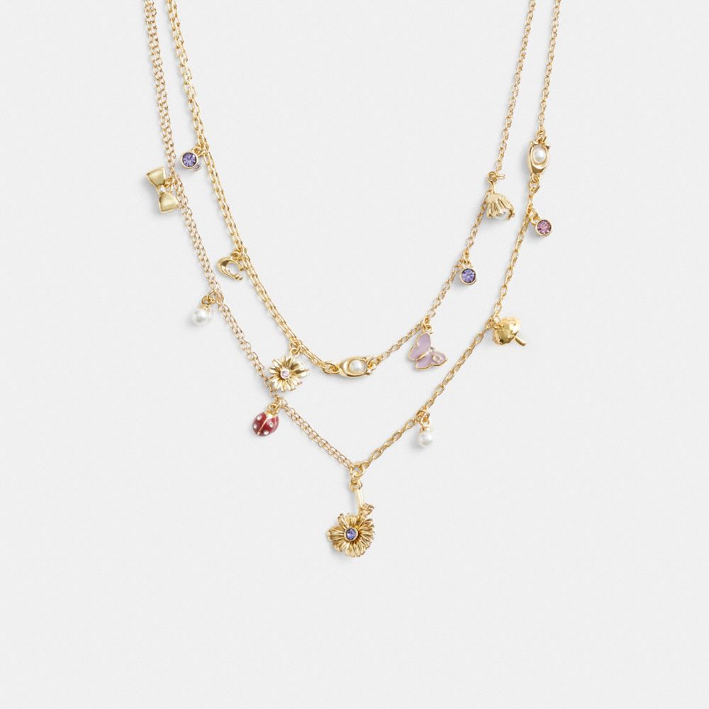 Coach Garden Charms Layered Necklace Gold/Multi | 768-BCXYSA