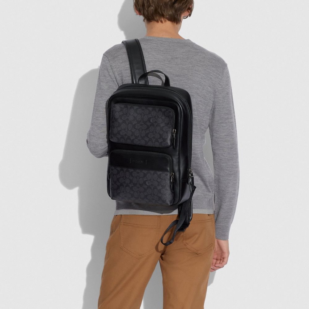 Coach Gotham Backpack In Signature Canvas Signature Coated Canvas/Smooth Leather/Black Copper/Charcoal/Bla | 497-NJWUKS