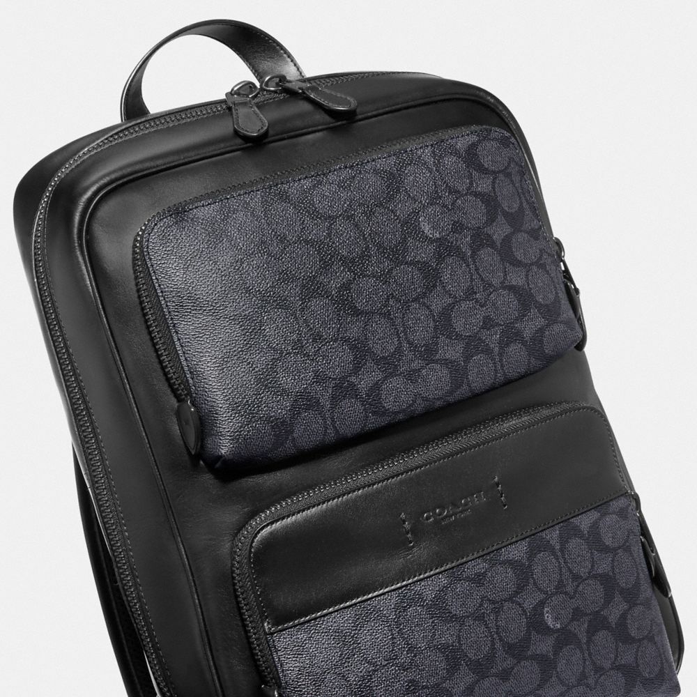 Coach Gotham Backpack In Signature Canvas Signature Coated Canvas/Smooth Leather/Black Copper/Charcoal/Bla | 497-NJWUKS