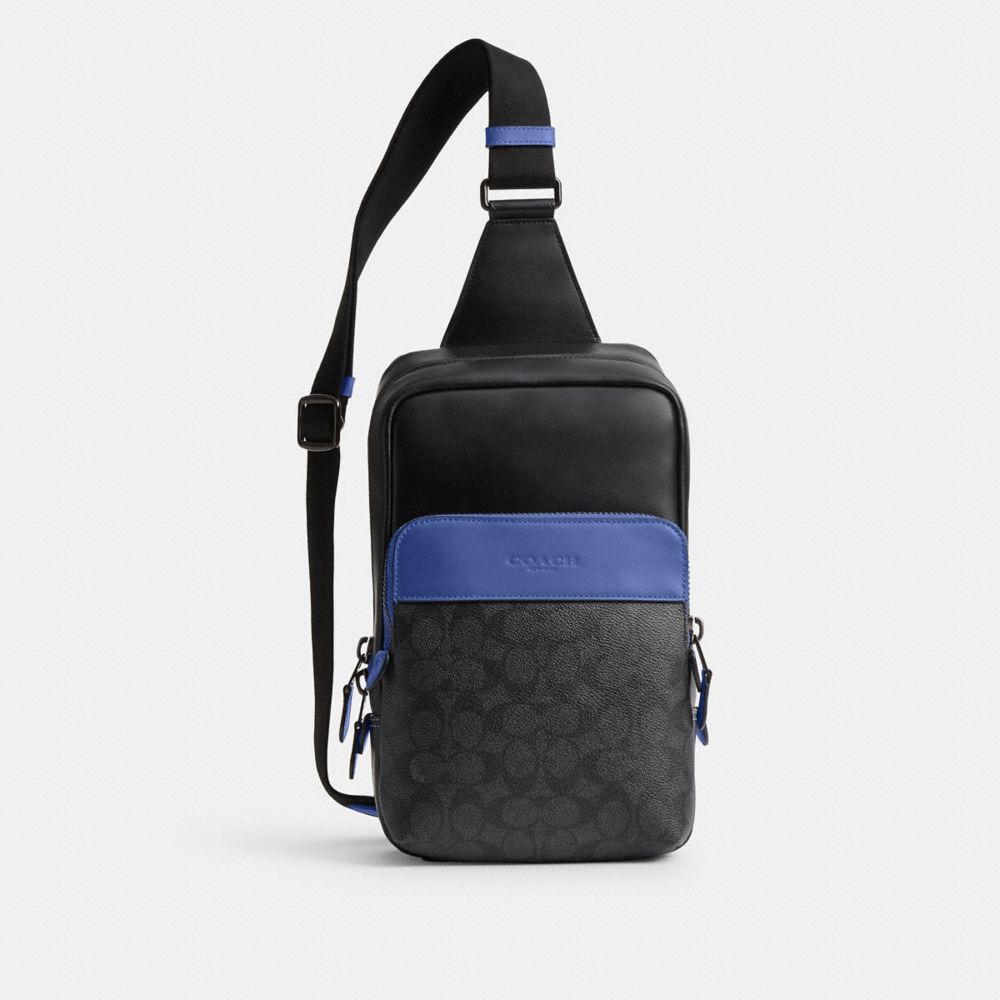 Coach Gotham Pack In Signature Canvas Charcoal/Blueberry | 803-SEVMLD