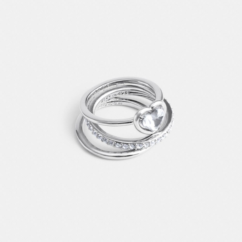 Coach Halo Heart Ring Set Silver | 427-JIKNWX