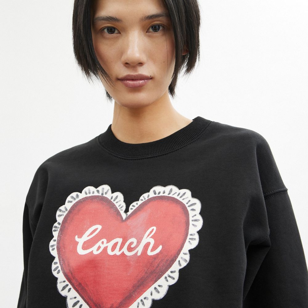 Coach Heart Crewneck Sweater Black | 097-UCJMRD