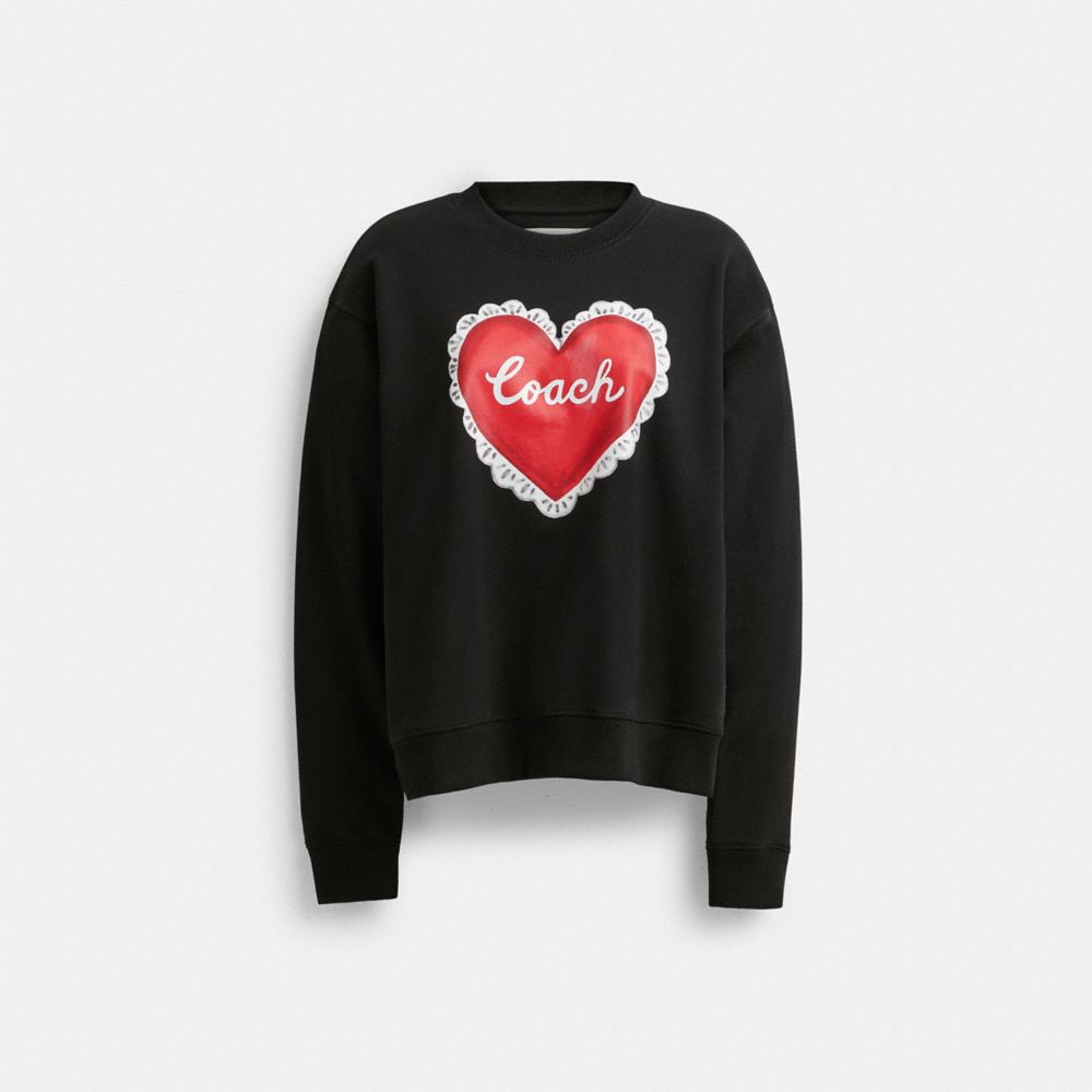 Coach Heart Crewneck Sweater Black | 097-UCJMRD