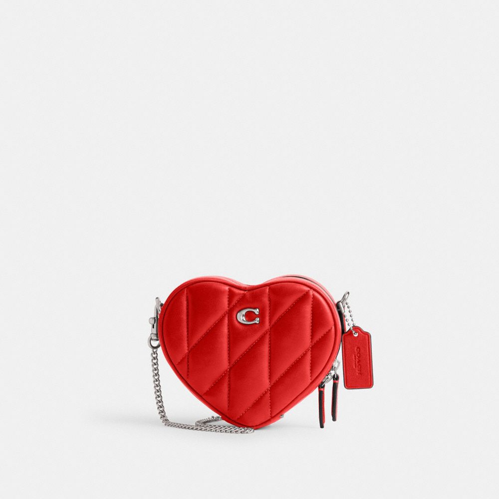 Coach Heart Crossbody Bag 14 With Pillow Quilting Nappa Leather/Silver/Sport Red | 704-UHDOFW